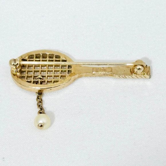 Vintage Avon Tennis Racket Brooch with Faux Pearl Tennis Ball - Picture 4 of 4